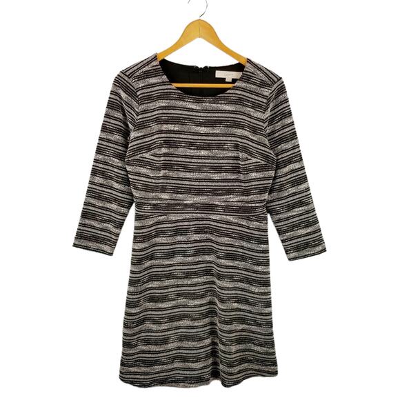 LOFT Knit Long Sleeve Dress Black White Size 6 - Picture 1 of 5